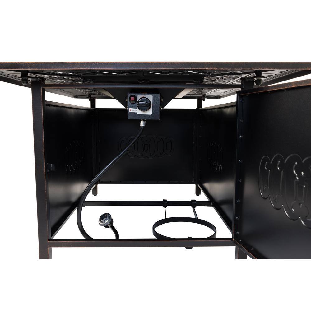 Fire Sense Dynasty 48 in. x 24 in. Rectangle Aluminum Propane Fire Pit Table in Antique Bronze 62743