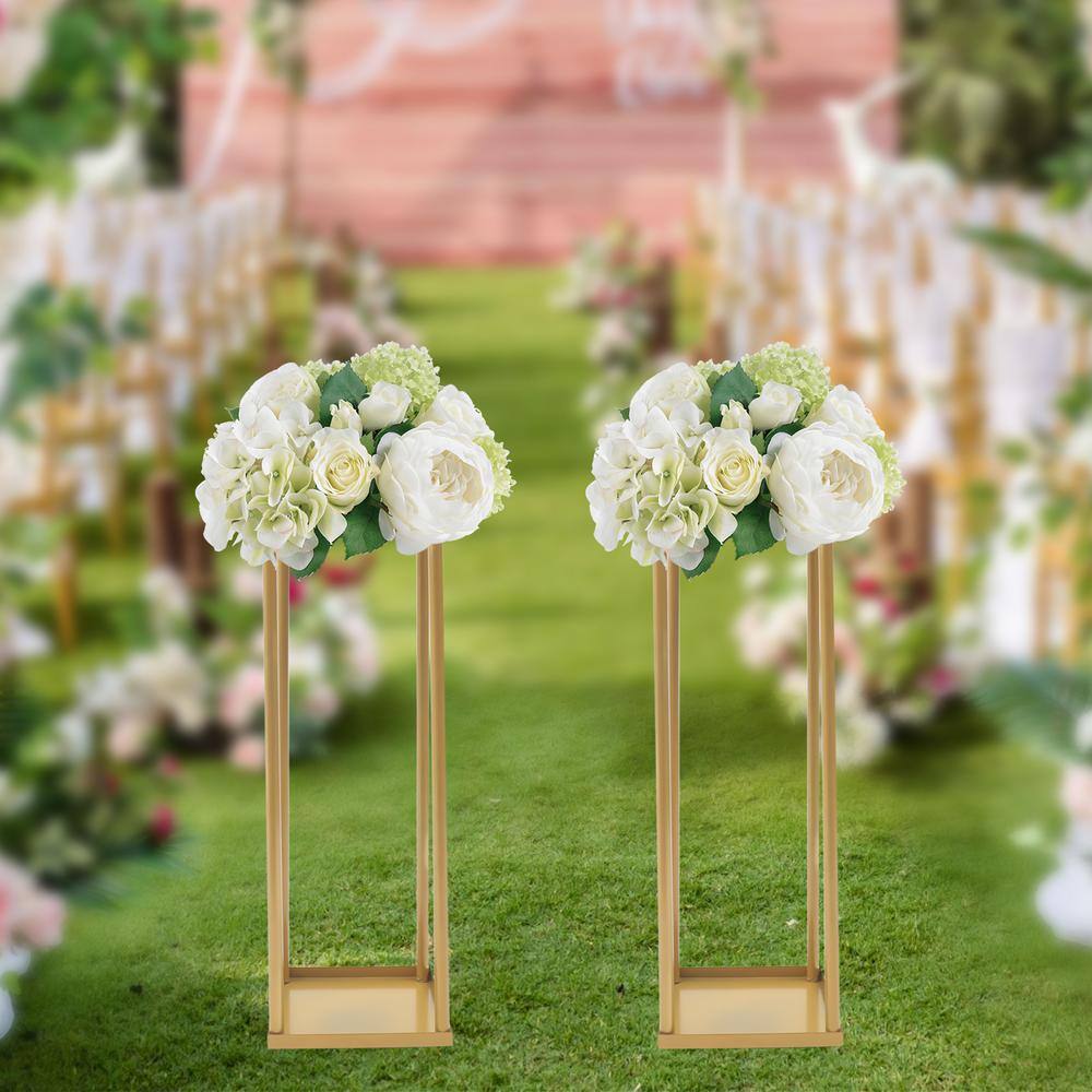 YIYIBYUS 7.9 in. W x 23.6 in. H Gold 2-Piece Metal Floor Flower Stand Wedding Decor Flower Display Stand Gold HG-ZJ-9994