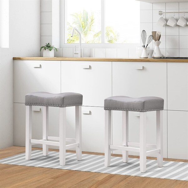 Backless Square Saddle Counter Stool Farmhouse Barstools (Set of 2)