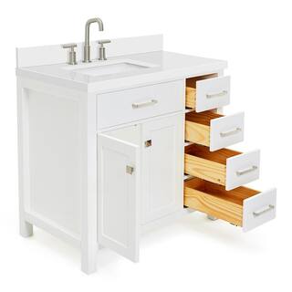 ARIEL Bristol 37 in. W x 22 in. D x 36 in. H Freestanding Bath Vanity in White with White Quartz Top H037SLWQRVOWHT