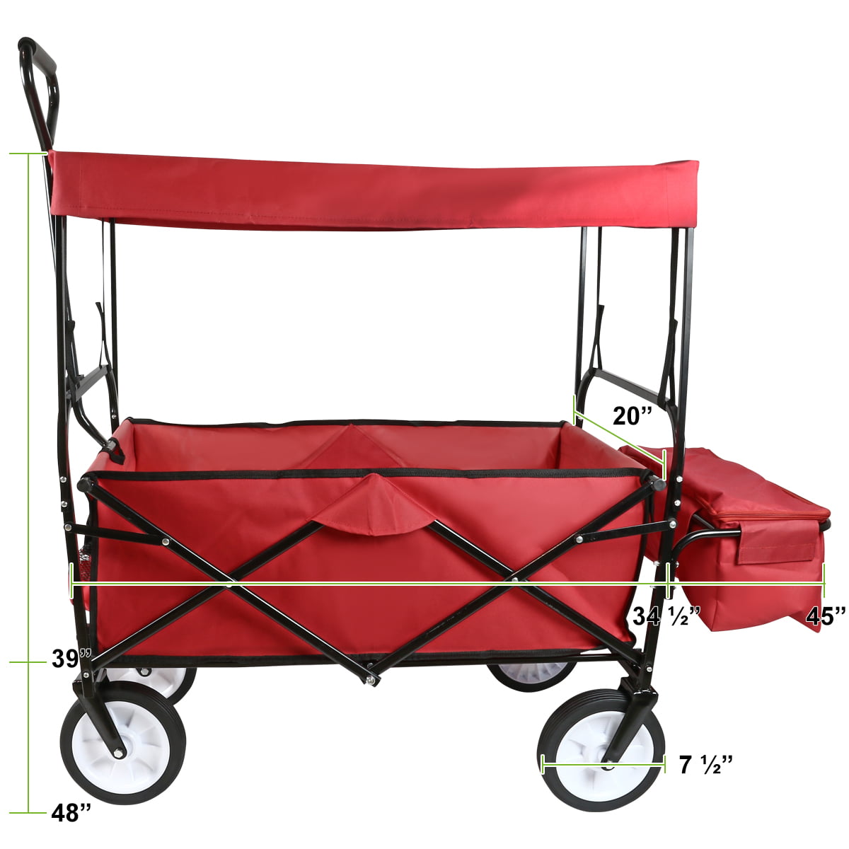 Geniqua Red Utility Collapsible Folding Wagon Cart w/Canopy Garden Beach Toy Sport Buggy