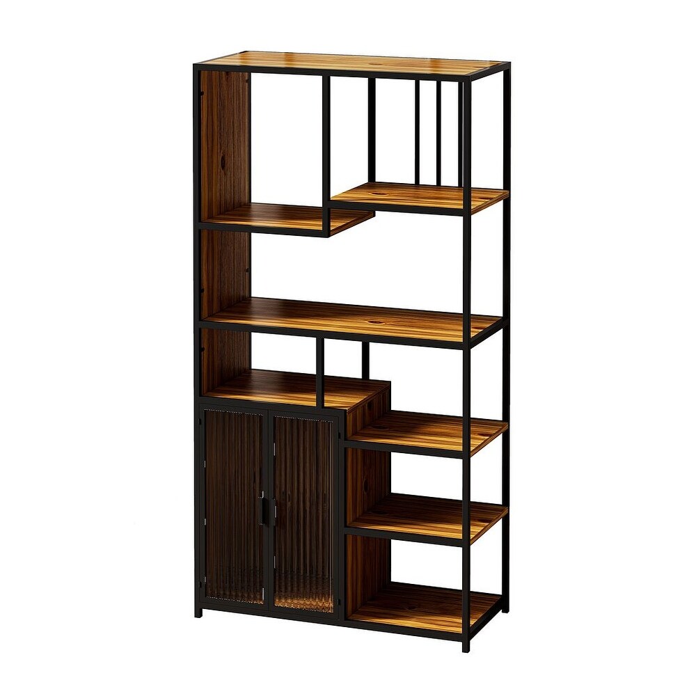 Farmhouse Metal   Wood Storage Bookshelf Display Bookcase