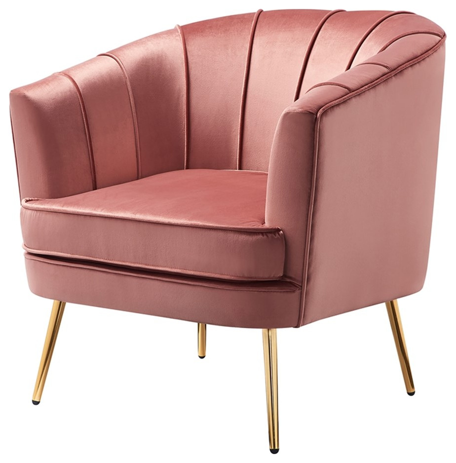 Bowery Hill Mid Century Velvet Accent Chair in Vintage Pink Rose/Gold   Midcentury   Armchairs And Accent Chairs   by Homesquare  Houzz