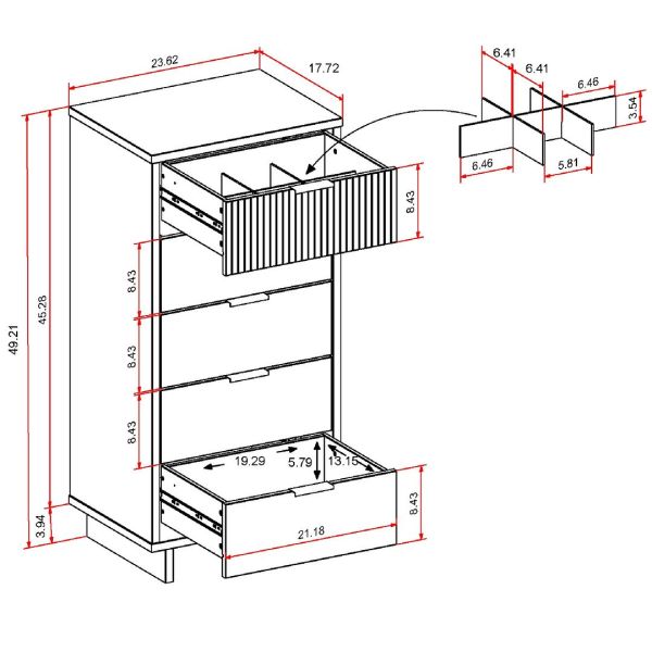 Granville Tall 23.62 Narrow Dresser in Light Grey