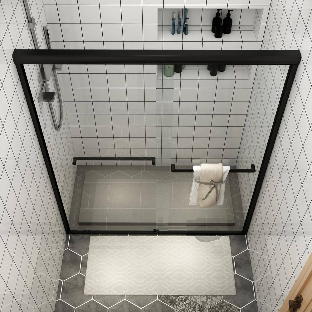 TOOLKISS 56 in. - 60 in. W x 72 in. H Sliding Framed Shower Door in Matte Black with Clear Glass TK19118MB