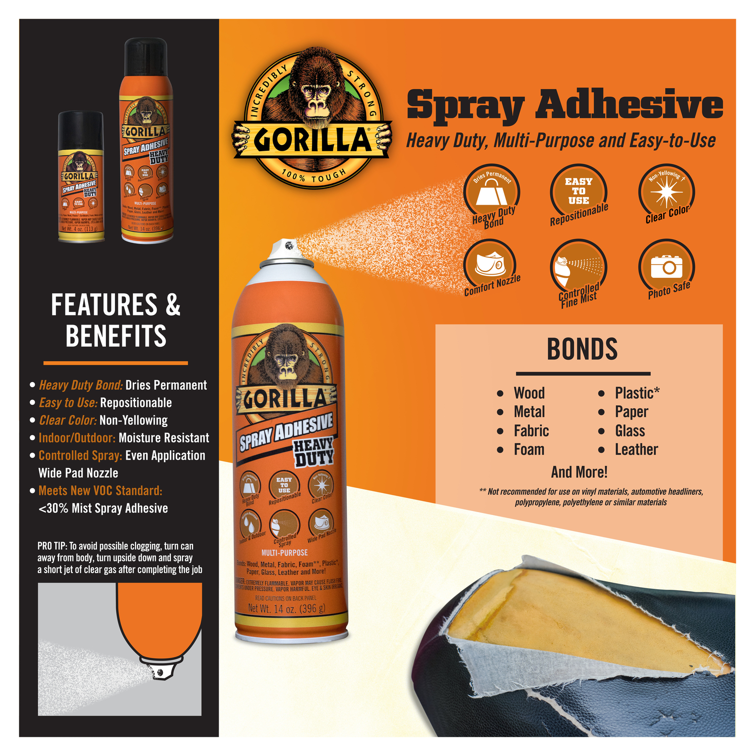 Gorilla Heavy Duty Super Strength Spray Adhesive 14 oz