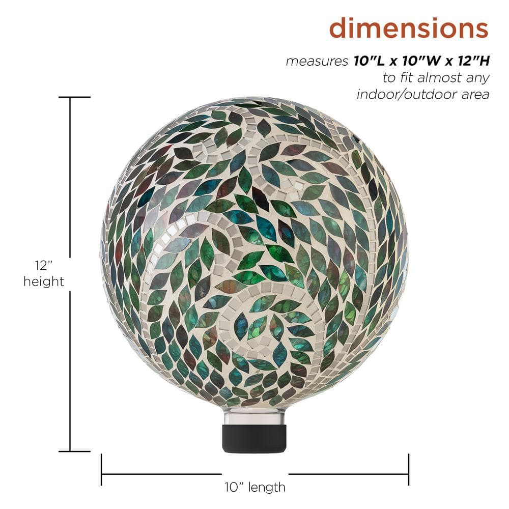 Alpine Corporation 10 in. Dia Indoor/Outdoor Glass Mosaic Scroll Pattern Gazing Globe Yard Decoration HGY286