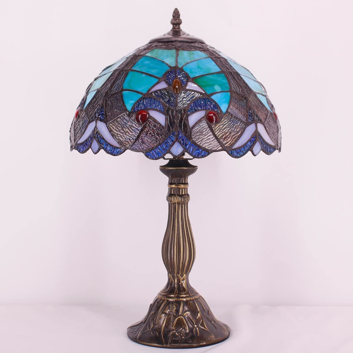 SHADY Tiffany Style Lamp Green Liaison Stained Glass Bedside Table Lamp Reading Desk Light 12X12X18 Inches Decor Nightstand Bedroom Living Room Home Office S160G Series