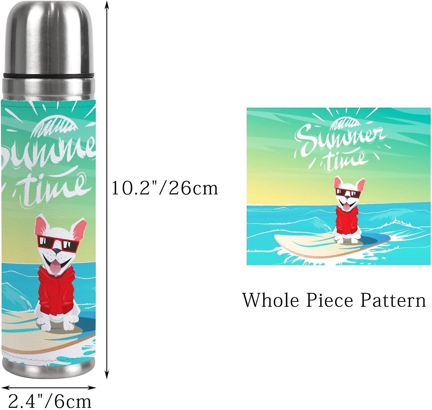 Insulated Mug Stainless Steel Water Bottle Summer Dog Swimming On Surfboard Vacuum Cup Travel Mug For Office