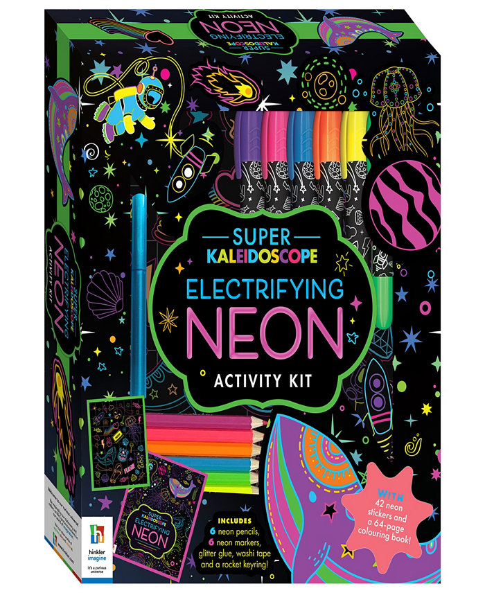 Kaleidoscope Super Electrifying Neon Activity Kit Space Themed Coloring Book With Neon Stationery And Stickers Rocket Keyring Arts And Craft Kits For Kids