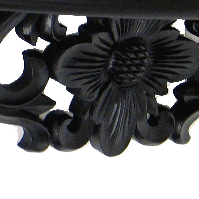 Hand Carved Wooden Moonbay Wall Shelf in Floral Design， Black