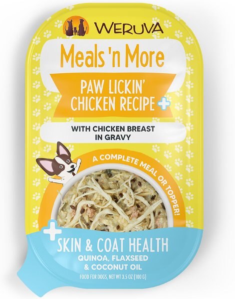 Weruva Classic Dog Meals 'n More Paw Lickin’ Chicken Recipe Plus Wet Dog Food， 3.5-oz cup， case of 12