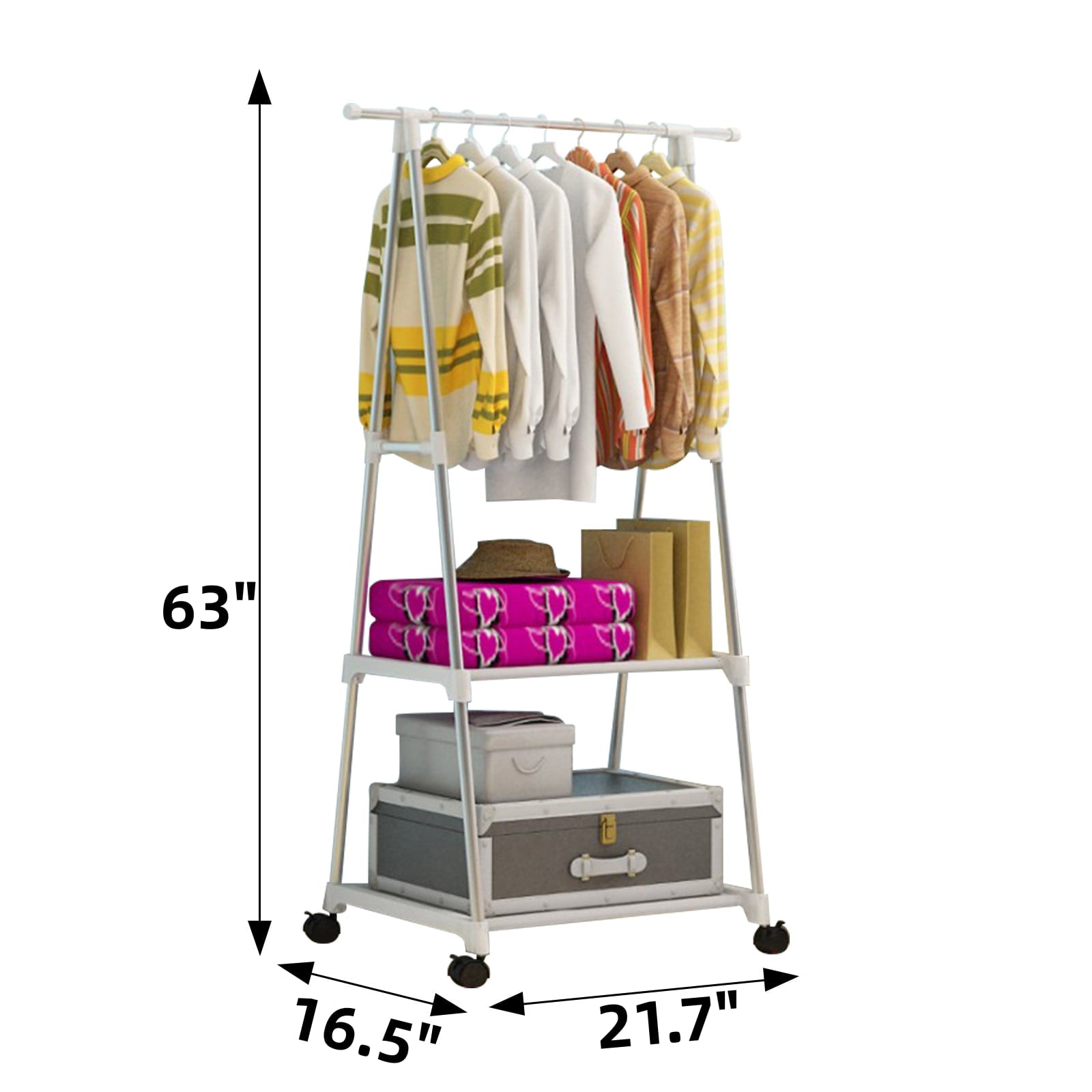 Clothes Rack on Wheels,  Triangle Coat Rack, Rolling Garment Rack, 2 Tier Rolling Clothes Rack, Coat Hanging Rack, Portable Garment Laundry Rack for Home Office Dorm White