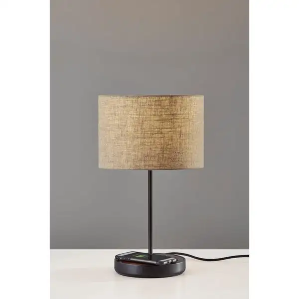 Carbon Loft Melville Matte Black/Walnut Table Lamp w/ Wireless Charging Pad/USB Port