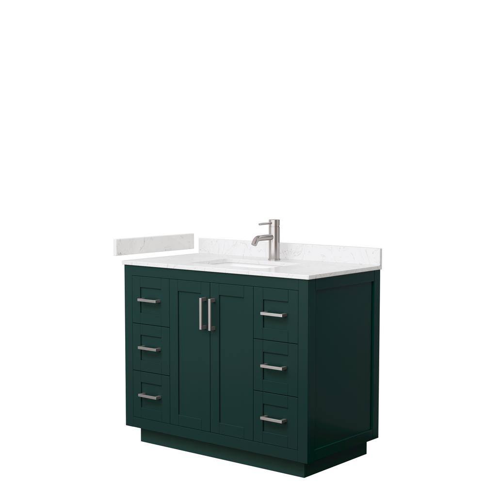 Wyndham Collection Miranda 42 in. W x 22 in. D x 33.75 in. H Single Bath Vanity in Green with Carrara Cultured Marble Top WCF292942SGEC2UNSMXX