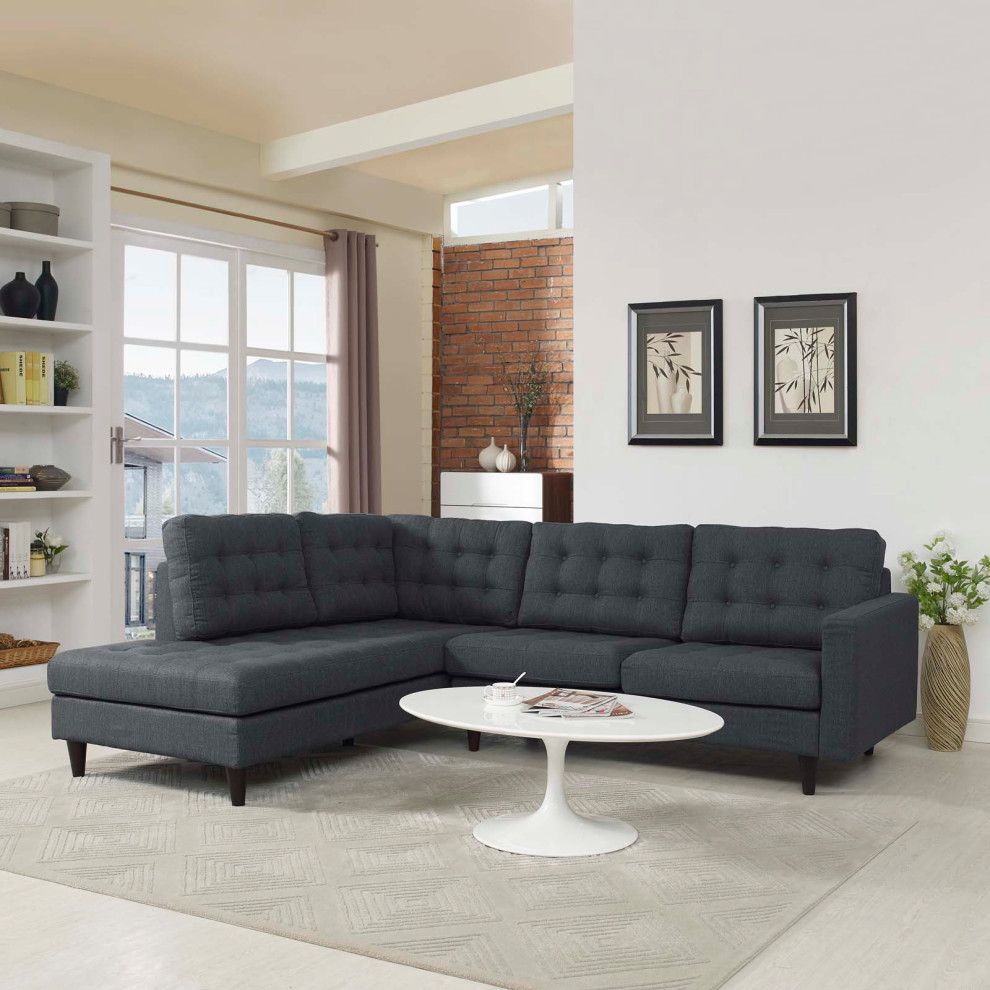 Gray Empress 2 Piece Upholstered Fabric Left Facing Bumper Sectional   Midcentury   Sectional Sofas   by Homesquare  Houzz