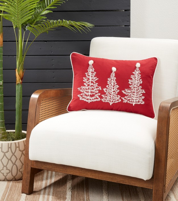 Saro Lifestyle Charming Christmas Trees Down Filled Throw Pillow 14 quot x20 quot Red