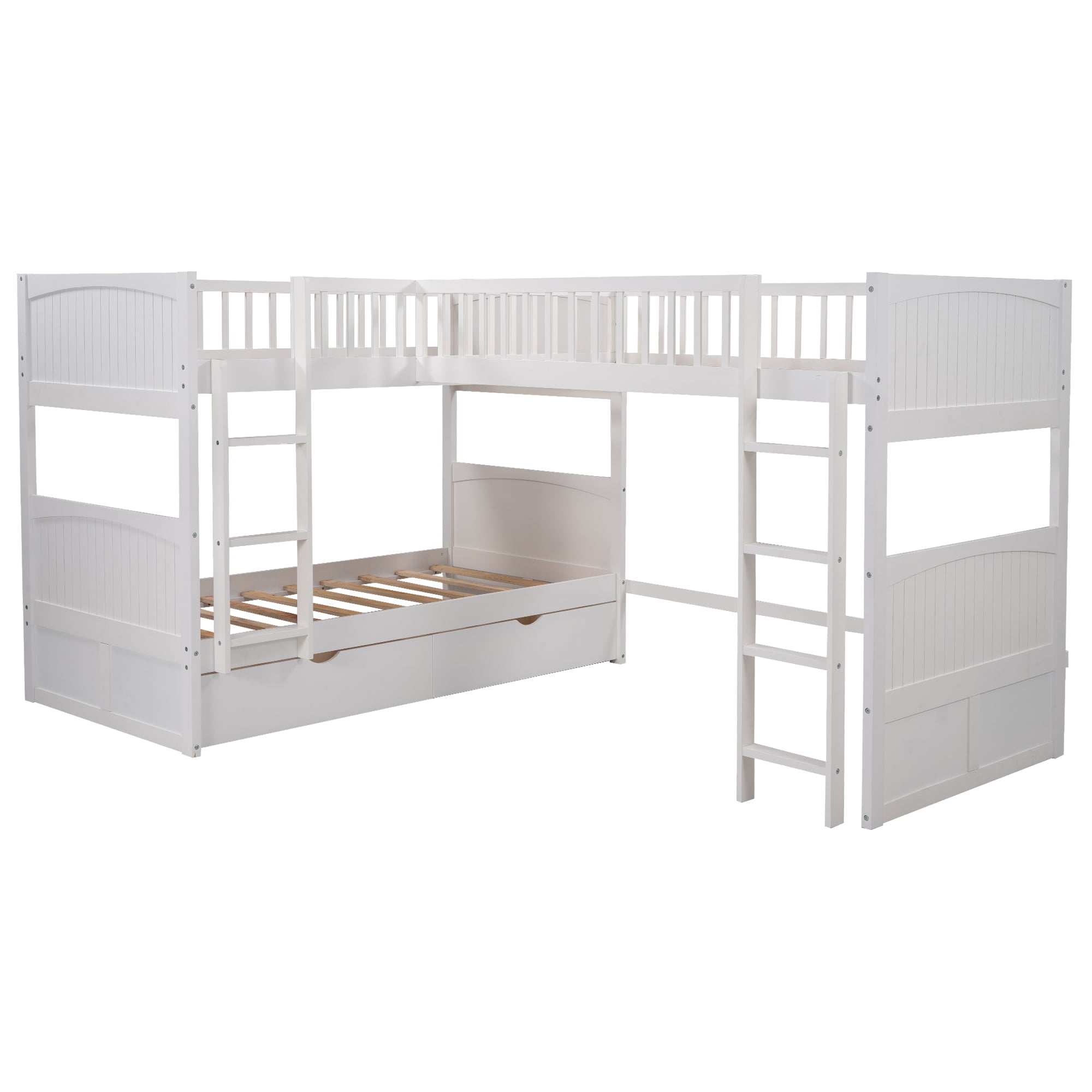 Euroco Wood Bunk Bed Storage, Twin-over-Twin-over-Twin for Children's Bedroom, White