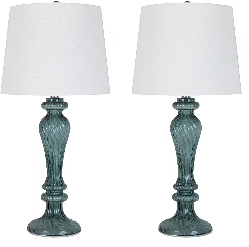 Windsor Smokey Turquoise Glass Table Lamps， Set of 2