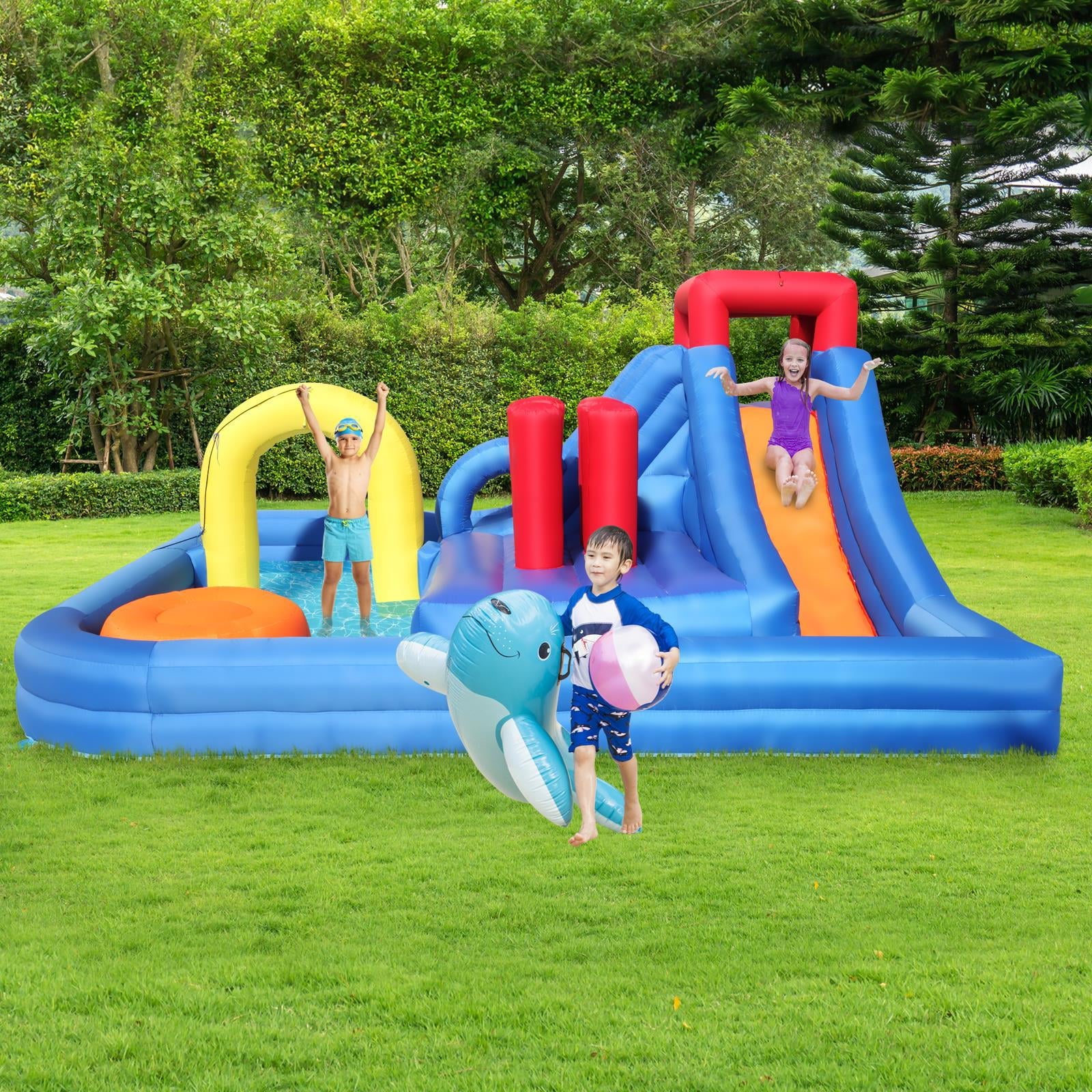 Ktaxon Summer Large Inflatable Bounce House Castle with Water Fun Slide Pool with 680W Blower