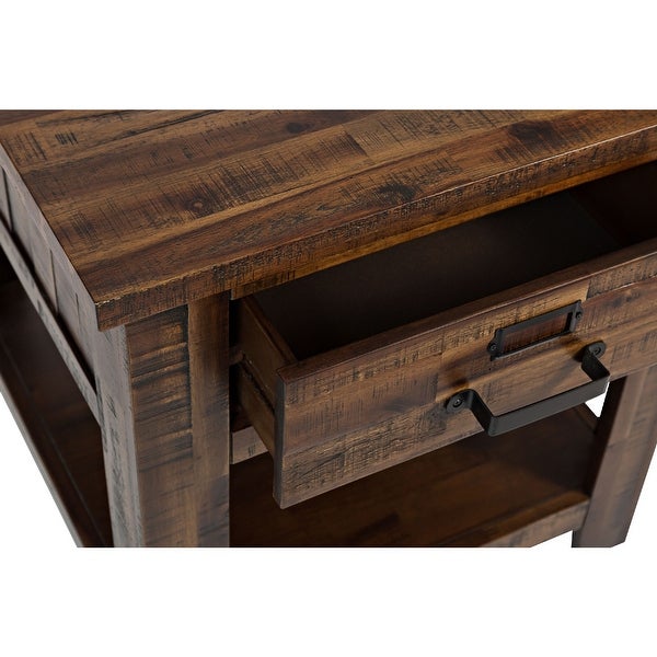 End Table with 1 Drawer and Plank Style， Rustic Brown