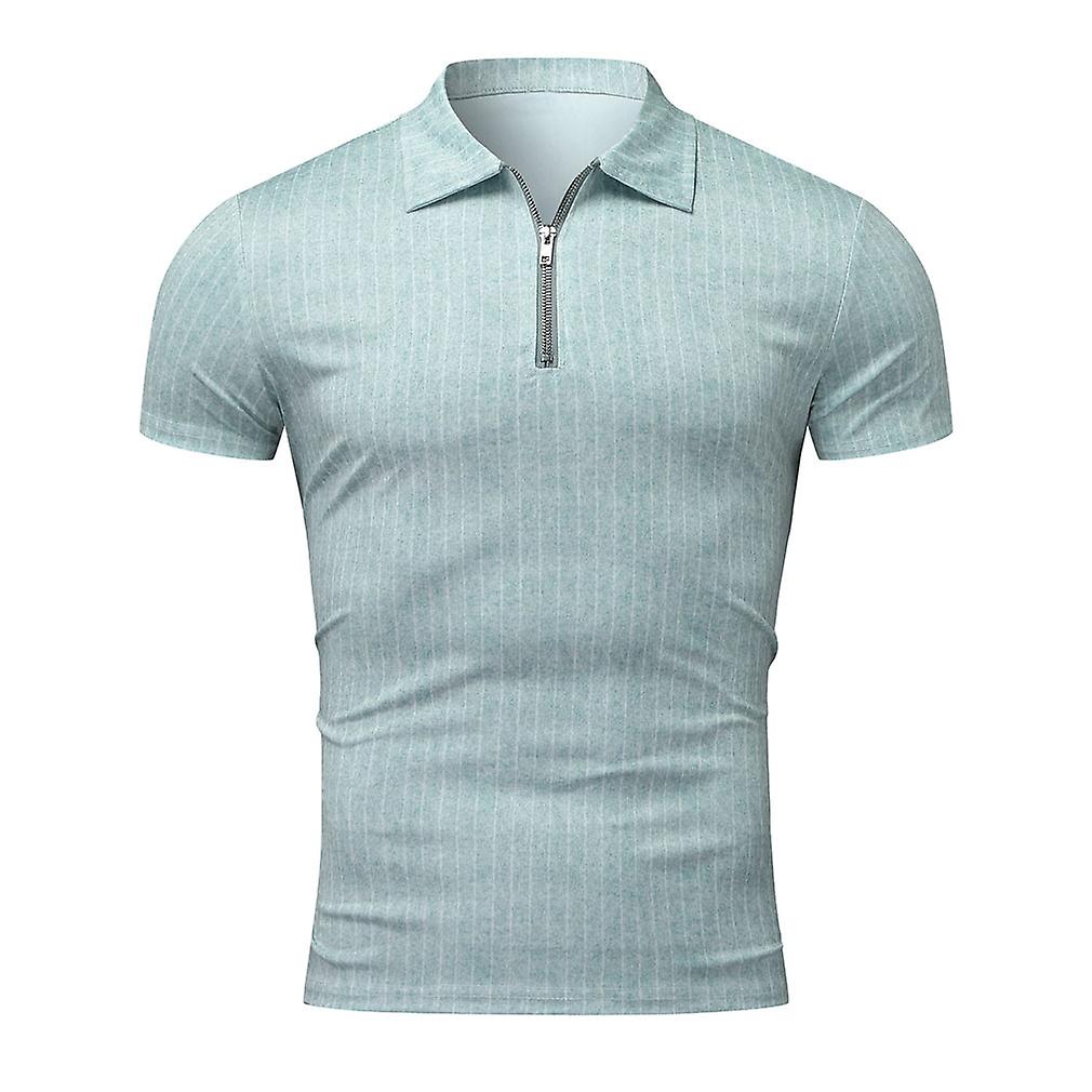 Polo Shirts For Men Knit Zipper Casual Short Sleeve Stripe Polo T Shirt Slim Fit Shirts