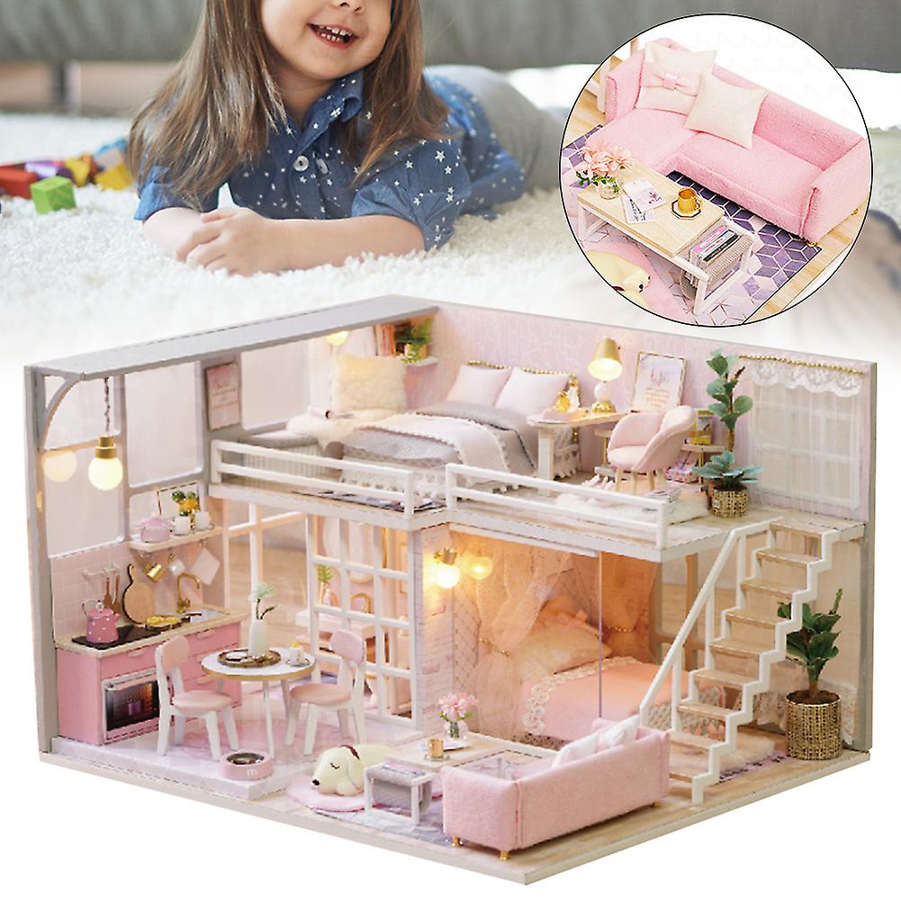 Diy Handmade Miniature Pink Girl Wooden Doll House Model Kits Toy Gift