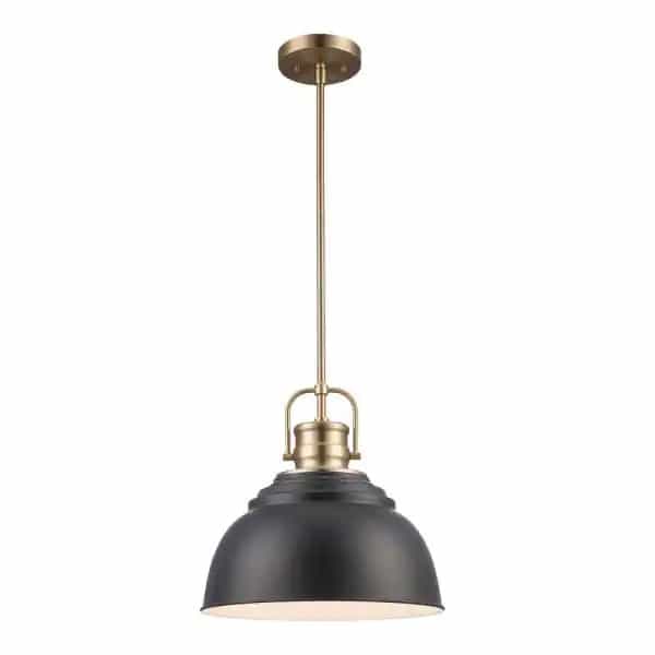 Home Decorators Collection 20190724113BRBK Shelston 13 in. 1-Light Black and Brass Hanging Kitchen Pendant Light with Metal Shade