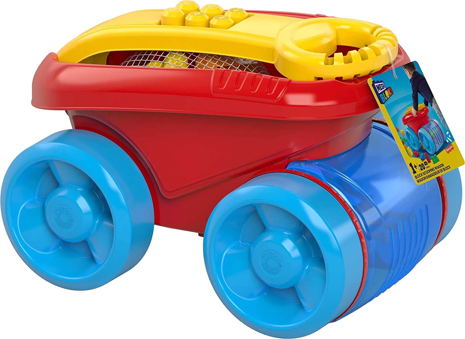 MEGA BLOKS Toy Building Set Toddler Blocks, Block Scooping Wagon Learning Toy with Storage - Blue