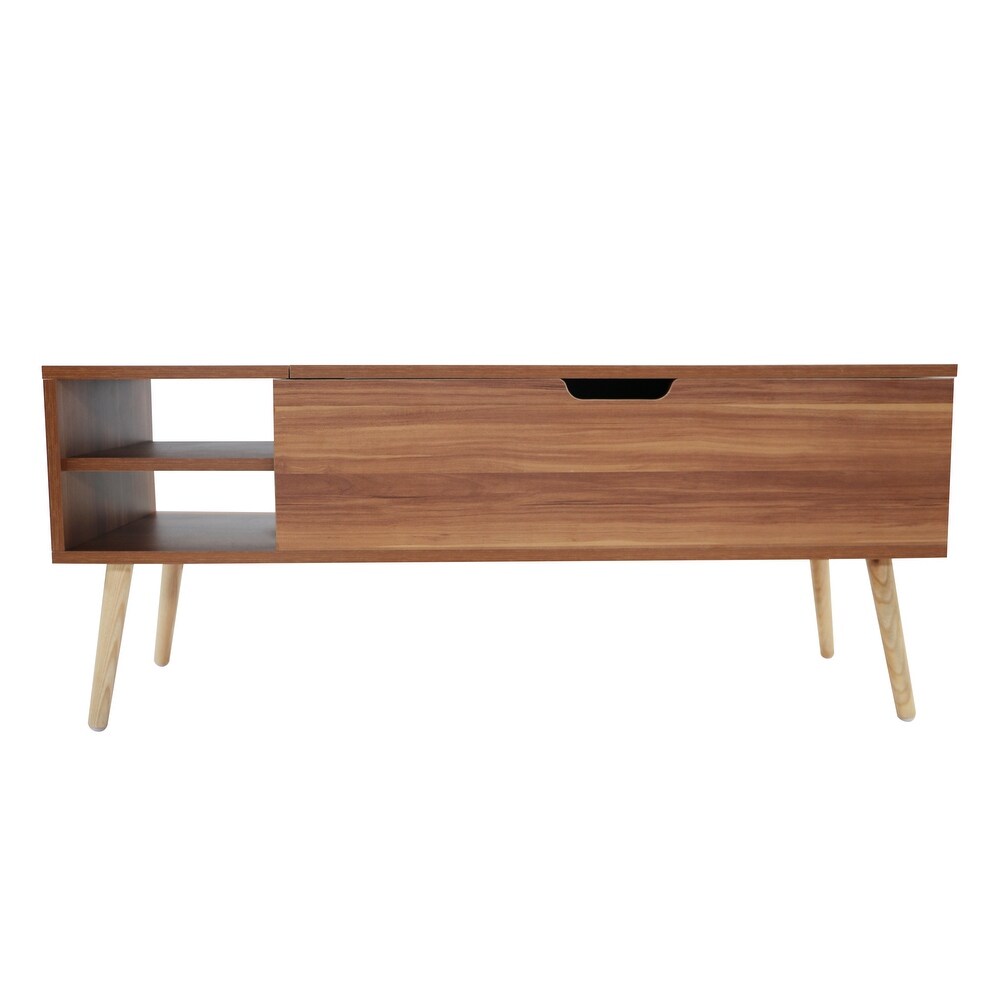 Modern Lift Top Coffee Table  Solid Wood Dining Table with Hidden Compartment and Adjustable Storage Shelf