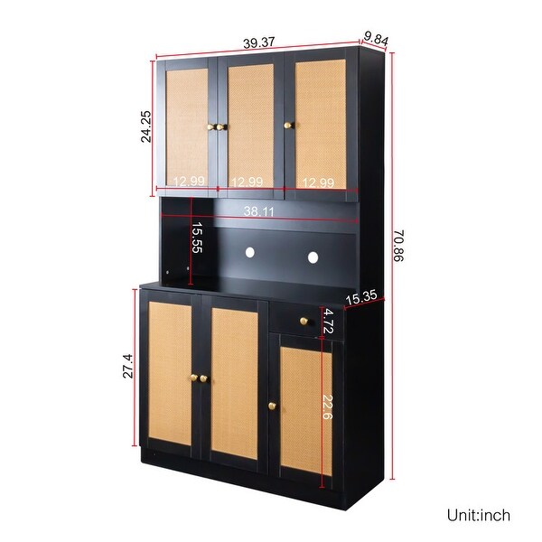 Wood Closet with 6 Doors，1 Drawer and 1 Open Shelves， Easy Cleaning， Durability and Easy Maintenance - - 37938179