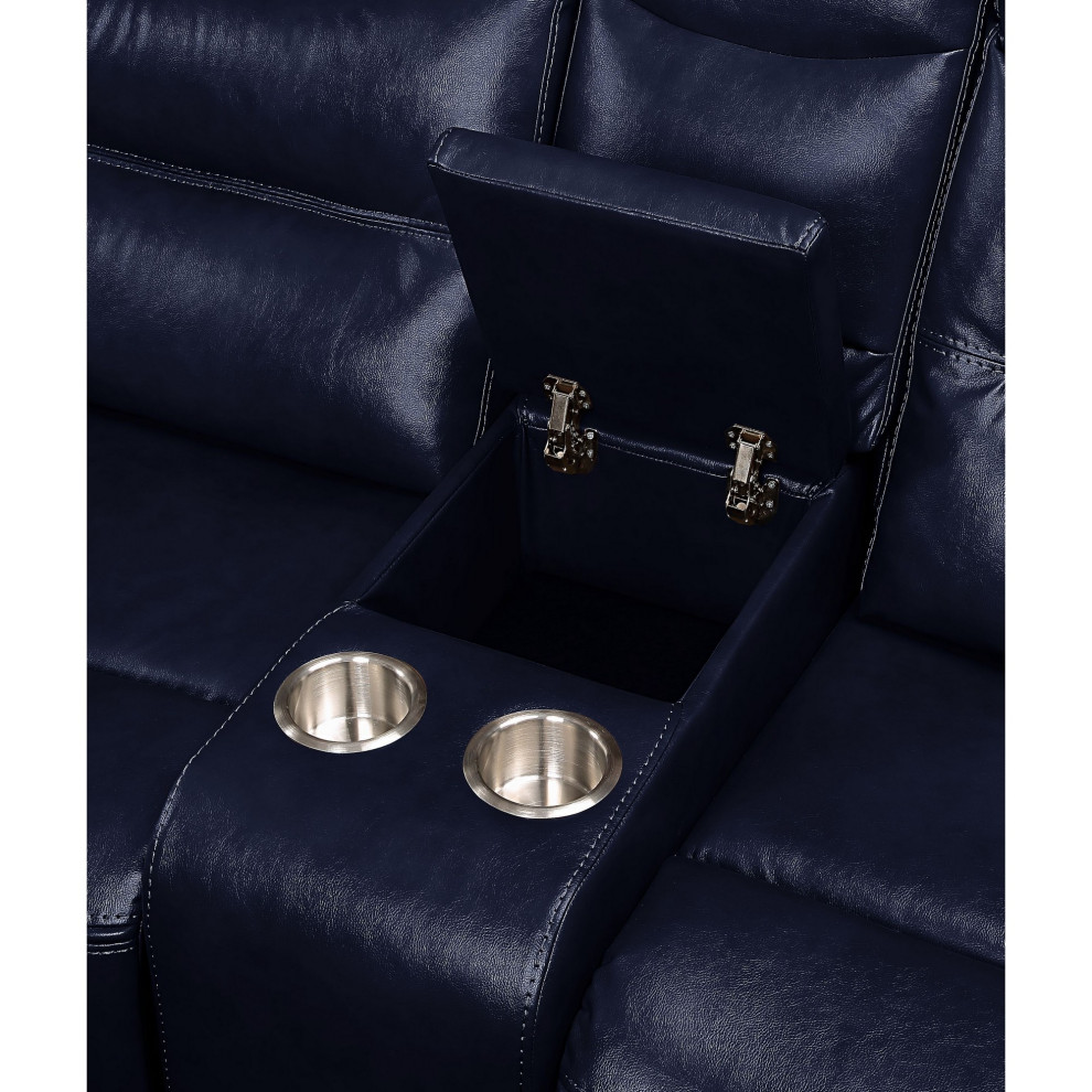 Benzara BM251076 Motion Loveseat  Leather Upholstery and Tufted Seat  Navy Blue   Transitional   Loveseats   by Uber Bazaar  Houzz