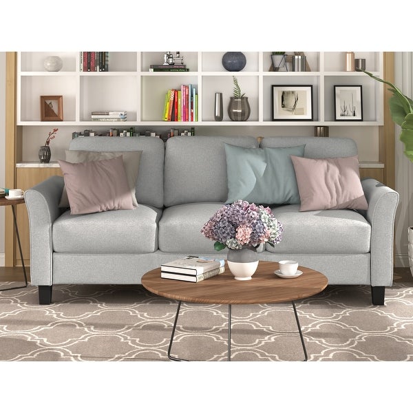 2-piece Sets Living Room Furniture with Fabric Upholstered Single Chair and 3-seat Sofa Sets， Track Arms and Wood Frame Couches