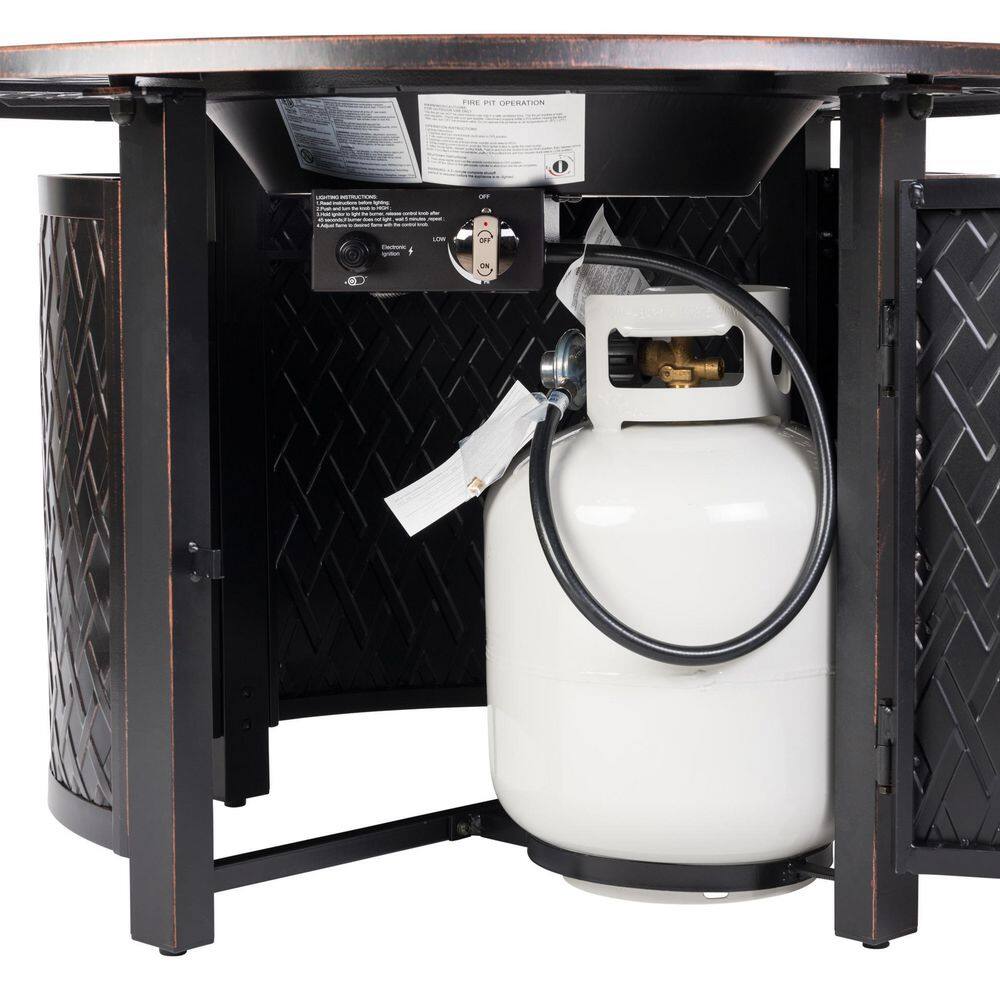 Fire Sense Verona 42 in. x 24 in. Round Aluminum LPG Fire Pit Table in Antique Bronze with Vinyl Cover 62695