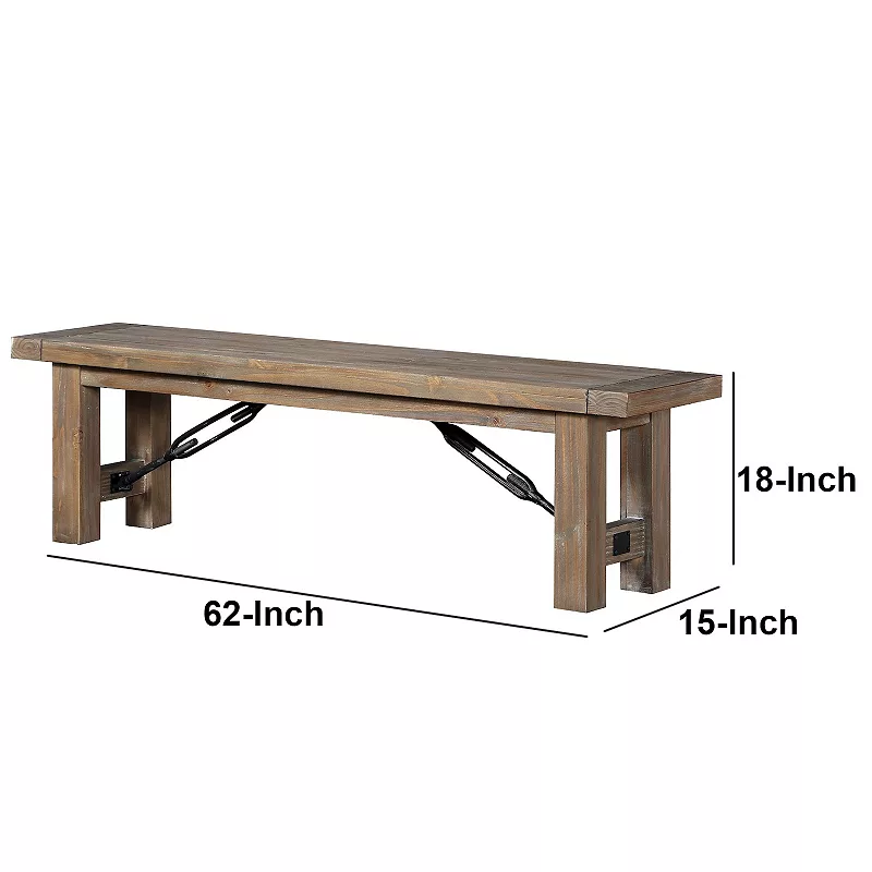 Acacia Wood Bench with Thick Block Legs， Brown