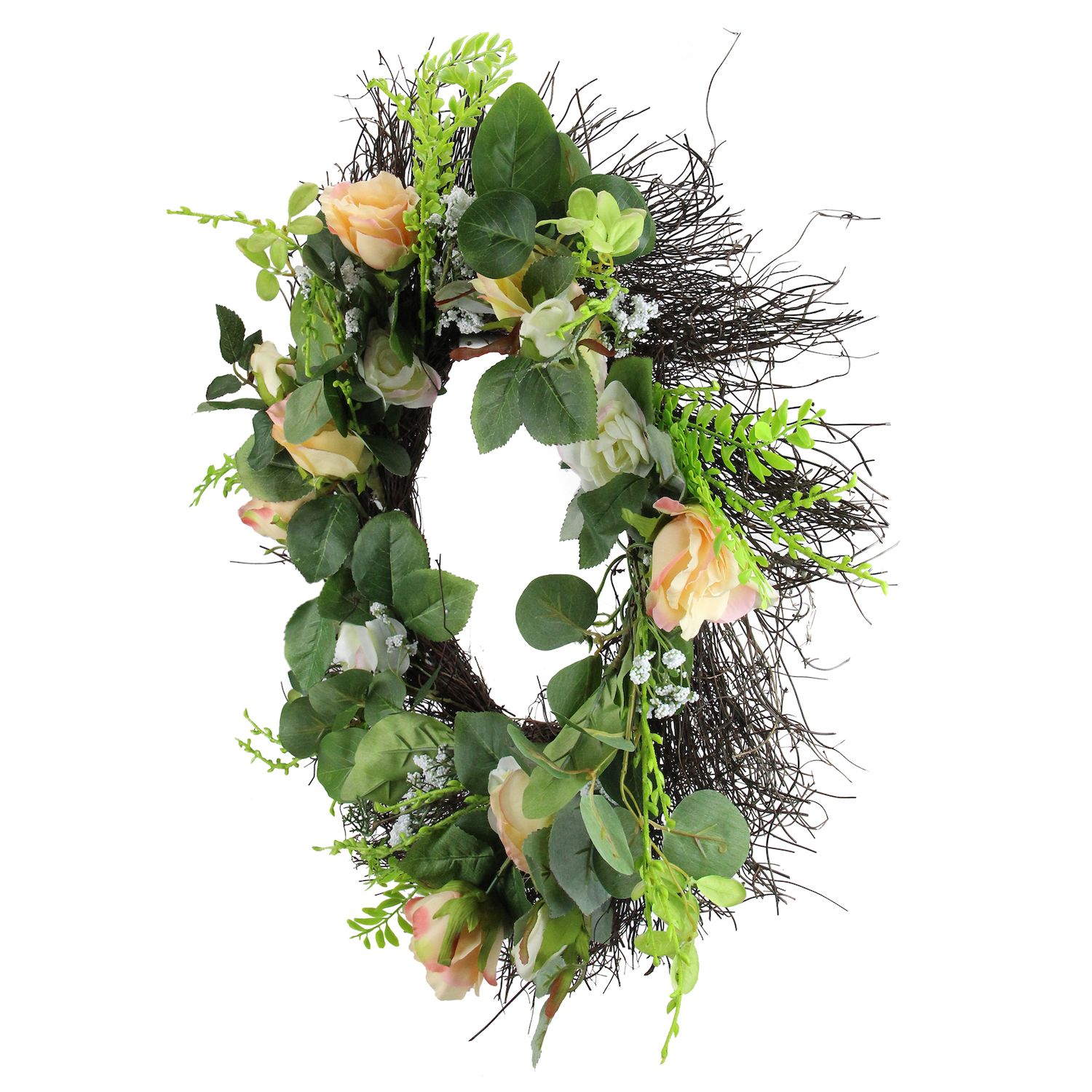 Rose and Foliage Artificial Spring Wreath - 24-Inch  Unlit