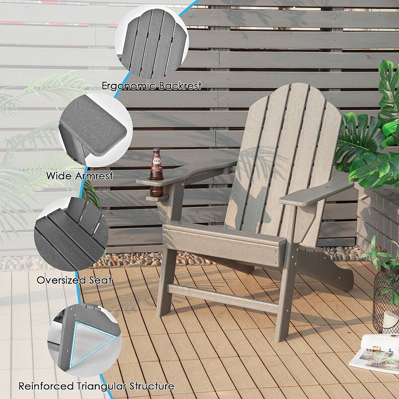 Outdoor Adirondack Chair with Built-in Cup Holder for Backyard Porch