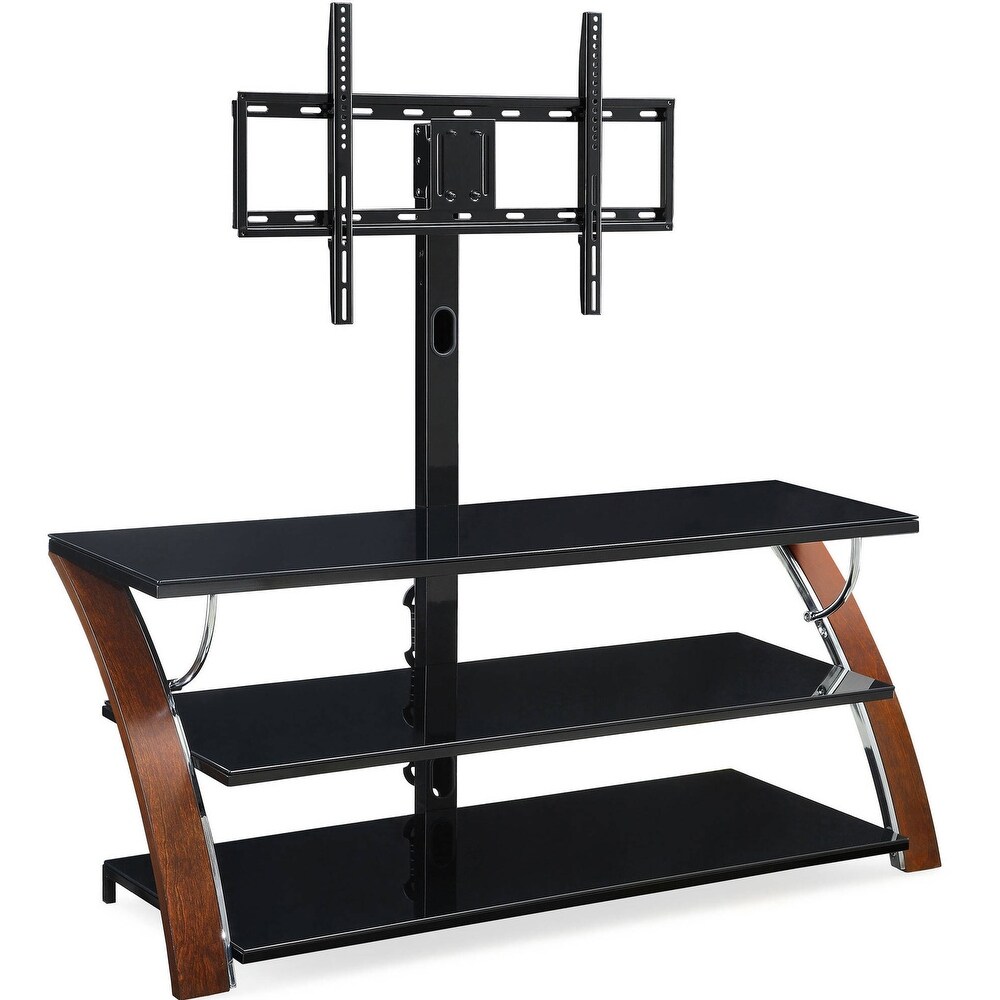 56.62 In. Elie Modern Concept Flat Panel Bentwood Glass TV Stand