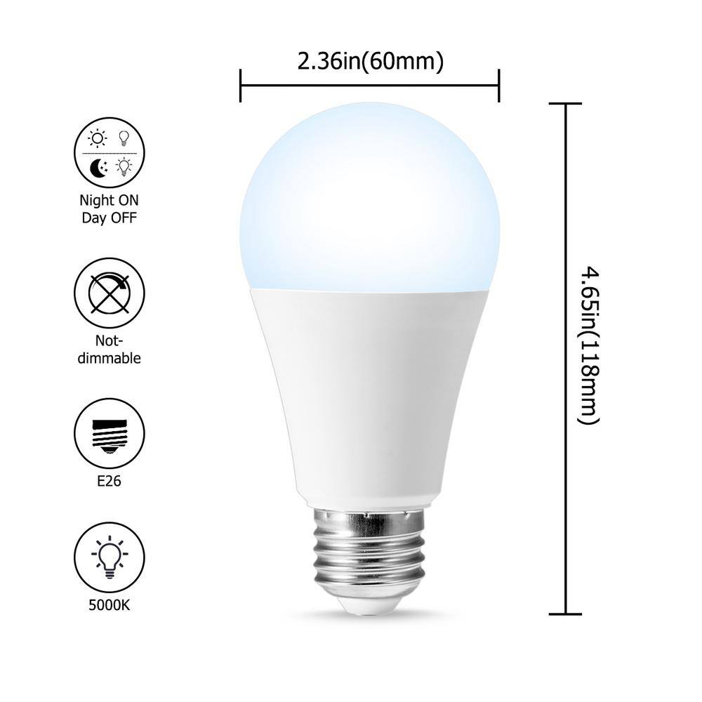 YANSUN 100-Watt Equivalent A19 12-Watt E26 Base Dusk to Dawn Sensor LED Light Bulb in Daylight 5000K (2-Pack) H-XP06703W12E26-2N1