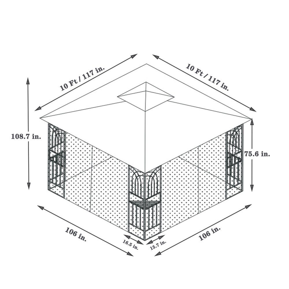 Gray 10x10 ft Patio Canopy Gazebo with Double Tier Roof  Mesh Screens