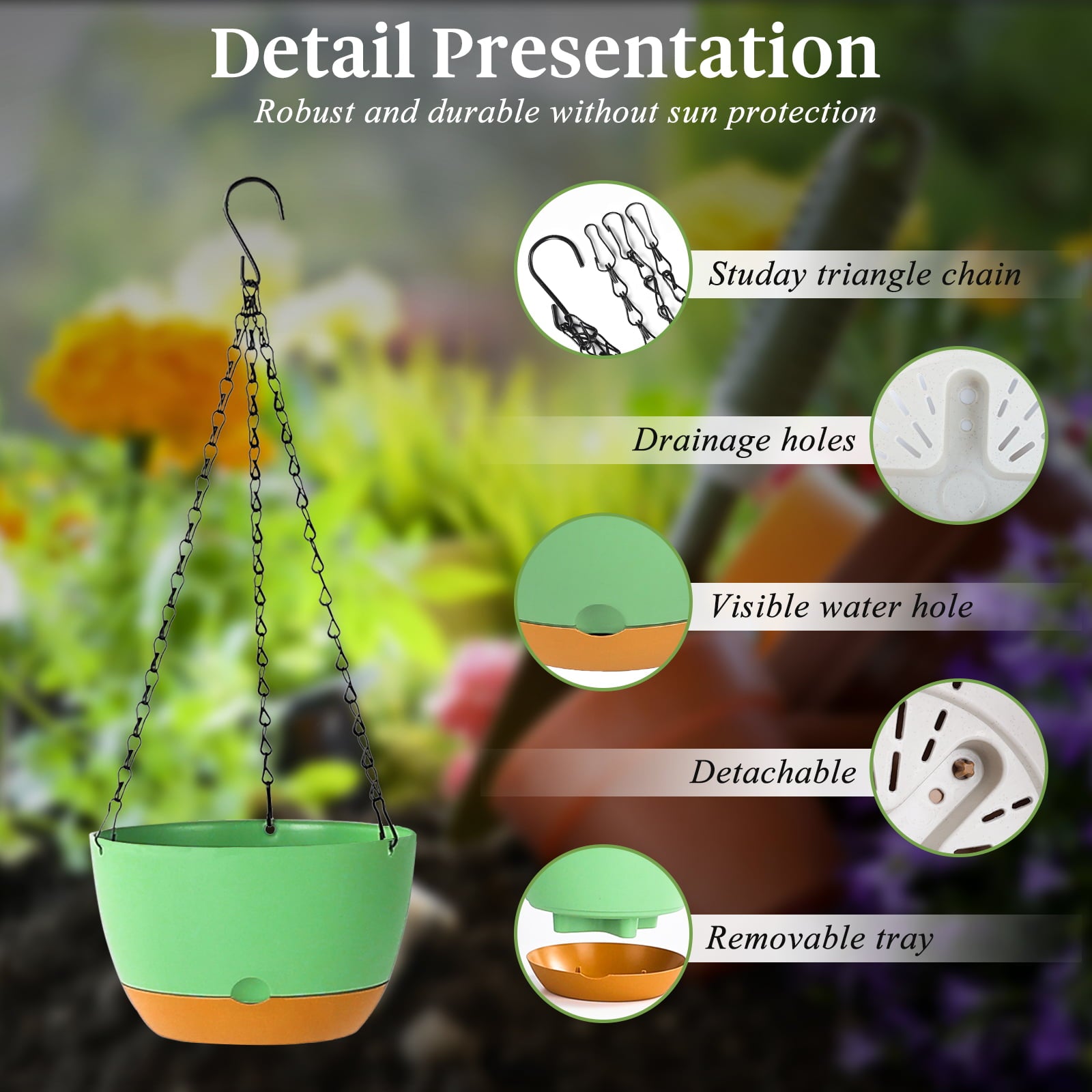 3 Pack Plastic Hanging Planters 8.3 Inch Hanging Flower Plant Pot with Drainage Hole for Indoor Outdoor