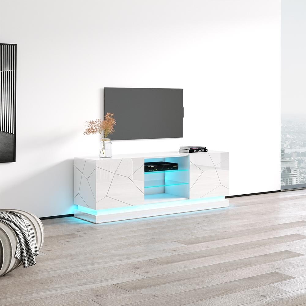 Qiu Modern Glossy White 63  OR 79 inch TV Console