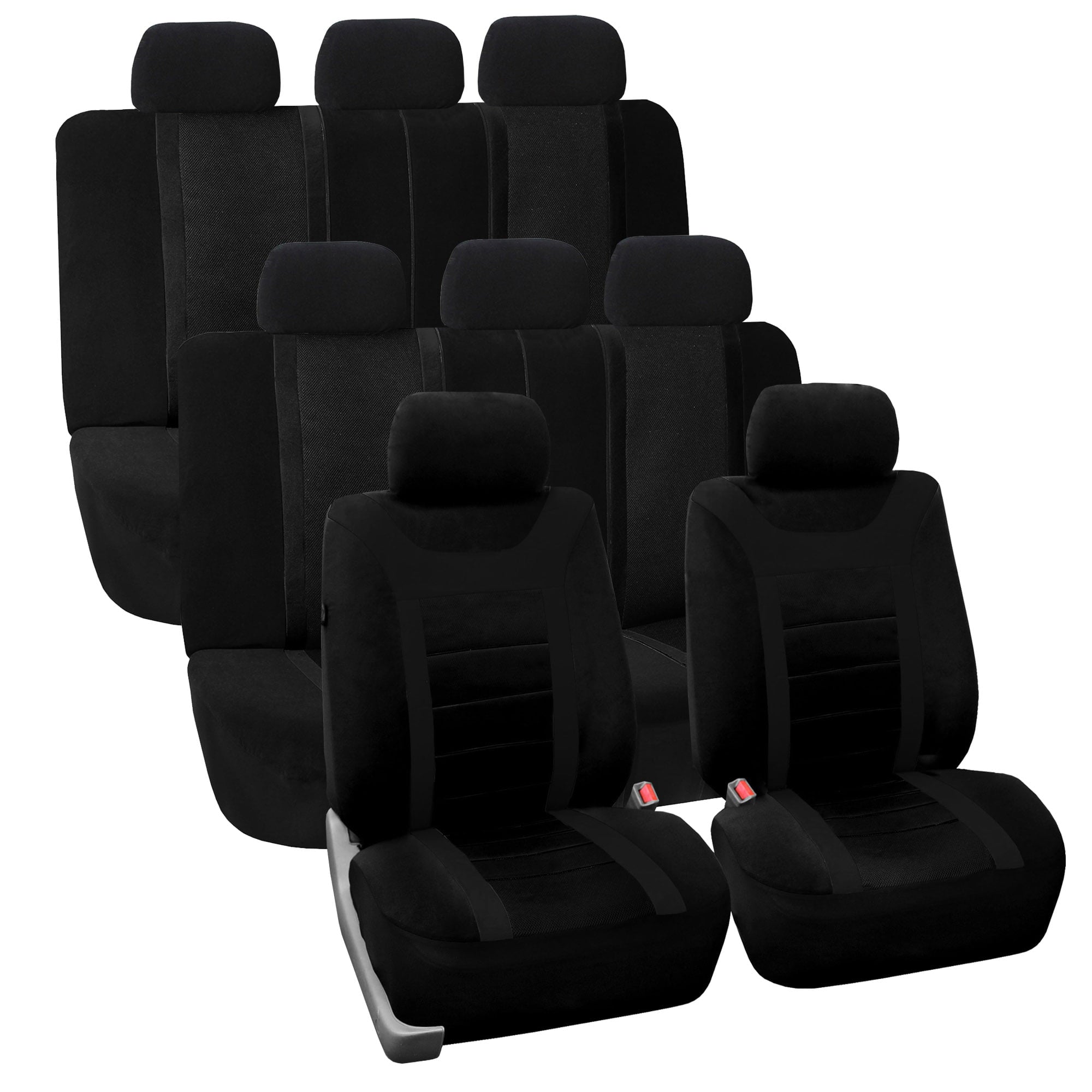 FH Group Black Airbag Compatible and Split Bench Sports 8 Seaters Car Van Seat Cover， Full Set