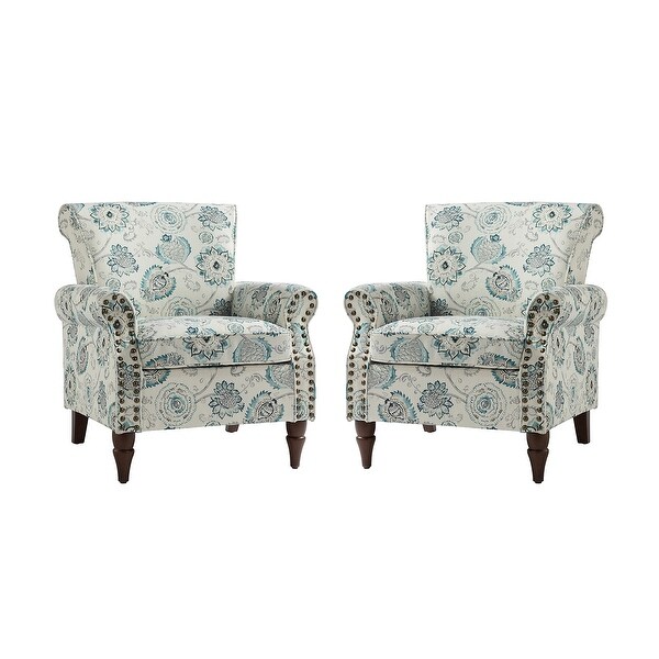 Nyctelius Traditional Nailhead Trim Accent Armchair with Floral Pattern Set of 2 by HULALA HOME