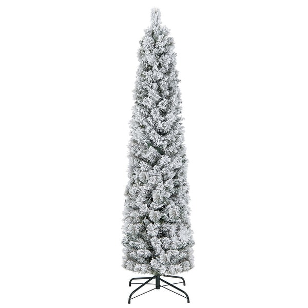 Costway 4.5 FT/6FT/7FT PreLit Slim Christmas Tree Flocked Decoration