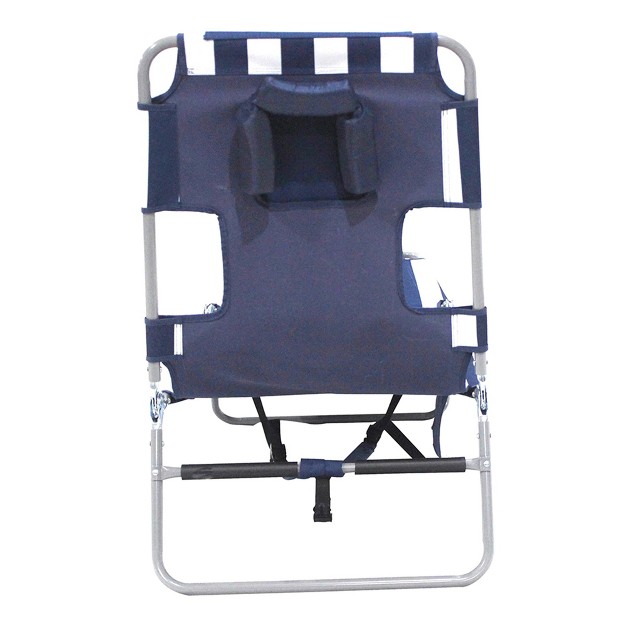 X 22 quot Backpack Chaise Lounge Portable Reclining Lounger Outdoor Patio Beach Lawn Camping Chair With Large Storage Bag Navy Blue Stripe