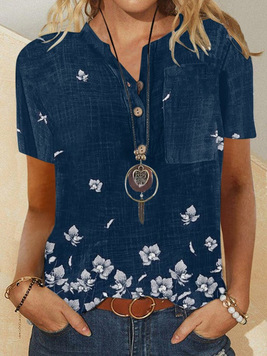 Casual Printed V-Neck Short Sleeve Shirt