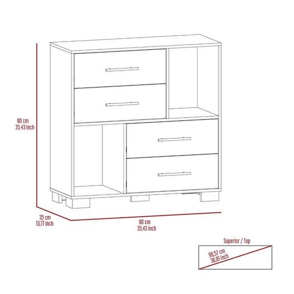 Contemporary 2-Shelf 4-Drawer Dresser for Bedroom， Superior Top， Modern Storage Dressers Organizer for Living Room Bedroom - - 37828128