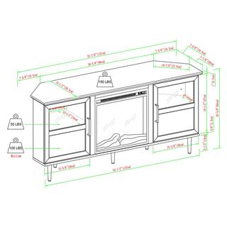 Welwick Designs 54 in. Dark Walnut Wood Electric Fireplace Corner TV Stand Fits TVs up to 60 in. with Split-Glass Doors HD9303