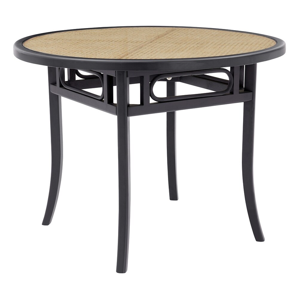 Adna Dining Table in Black with Clear Tempered Glass Top over Cane in Natural